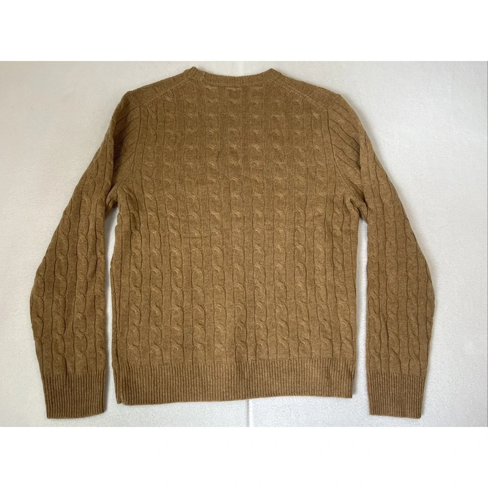 J Crew Cashmere Cable Knit Crewneck Sweater Mens Large Tan AZ972 NEW